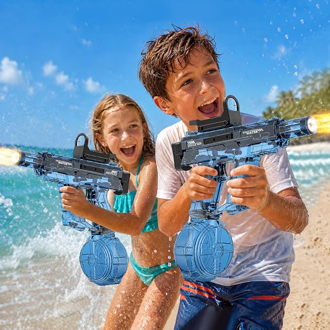 Electric Water Gun for Kids Adult, Automatic Squirt Pistol Guns with Large Capacity & 26-32FT Range, Rechargeable Watergun Toys for Pool, Beach, Backyard Summer Water Blaster Games, Blue