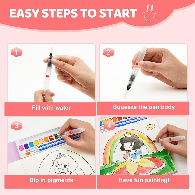 Paint with Water Coloring Books for Toddlers Craft, Mess Free Watercolor Painting Set for Kids Ages 3 4 5 6 7 8, DIY Painting Arts Crafts Drawing Activities Book Toy Present for Girls & Boys - Unicorn