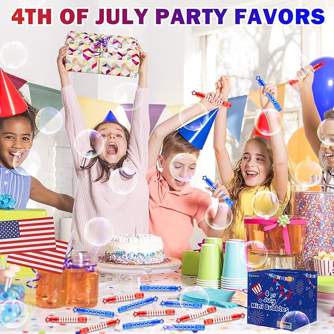 100 Pack 4th of July Mini Bubbles Bulk,Red White Blue Party Favors Supplies for Kids,Goodie Bags Stuffers,Parade Throws,Classroom Games Activities Prizes,Outdoor Toys Patriotic Accessories Decorations
