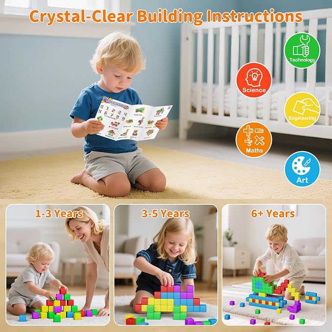 Large Magnetic Blocks Travel,20PCS 1.42in Building Blocks for Toddlers 3-5,Magnet Cubes for Toddlers,Sensory Montessori Toys Sets Learning Construction Squares Stem Toys for Boy,Girl,Kids,Kit,Gift,4-8