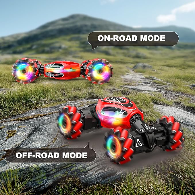 Gesture RC Car, 1:18 4WD Transform Off-Road Stunt Car with Gesture & Remote Control, 360° Flips Drift Vehicle with LED Lights Music, All Terrain Toy Cars Gifts for Boys Girls Age 6-12