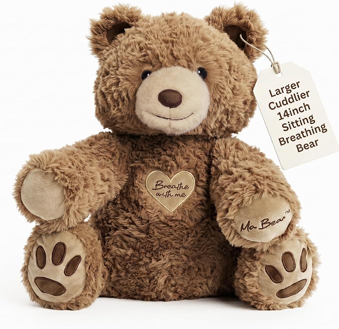 Breathing Teddy Bear Stuffed Animal for Anxiety Relief - Cuddly Breathing Plush with Calming Sounds and Gentle Light - Sleep Companion for Kids 3+, Teens and Adults - Machine Washable