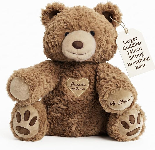 Breathing Teddy Bear Stuffed Animal for Anxiety Relief - Cuddly Breathing Plush with Calming Sounds and Gentle Light - Sleep Companion for Kids 3+, Teens and Adults - Machine Washable