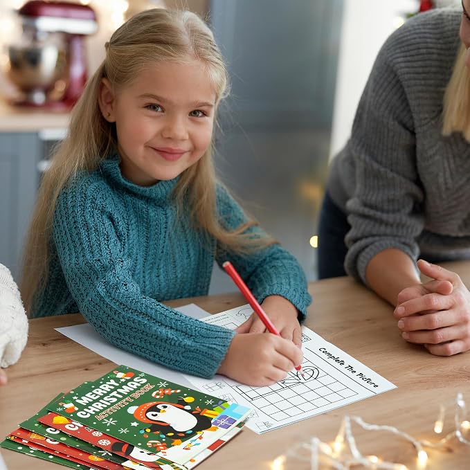 Dvbonike 24Pcs Christmas Activity Books for Kids Bulk Merry Christmas Mini Fun Games Coloring Book Santa Snowman Reindeer Party Favors Goodie Bags Stuffers Birthday Classroom School Rewards Supplies