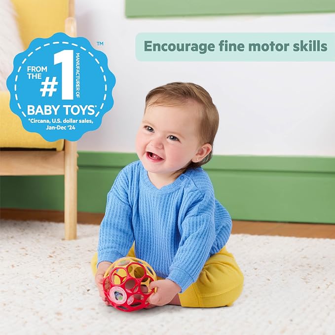Disney Winnie the Pooh Oball Easy-Grasp Rattle by Bright Starts, Infant Toy in RedYellow, Age Newborn and up, 4 Inches