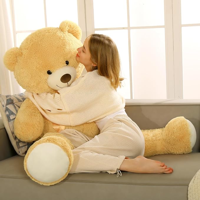 Tezituor 52 Inch Giant Teddy Bear Stuffed Animal, Light Brown Big Teddy Bear Plush Toy, Soft Large Bear Gift for Girlfriend Kids Girls Valentine’s Day Christmas Birthday Baby Shower Party Decor