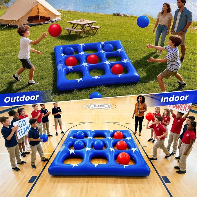 Pool Party Toys Games Set - Giant Inflatable Tic Tac Toe Float Game, Outdoor Pool Games for Adults Kids Family Pool Toys for 2-10 Players, Fun Swimming Beach Yard Activities with 10 Balls for Ages 6+