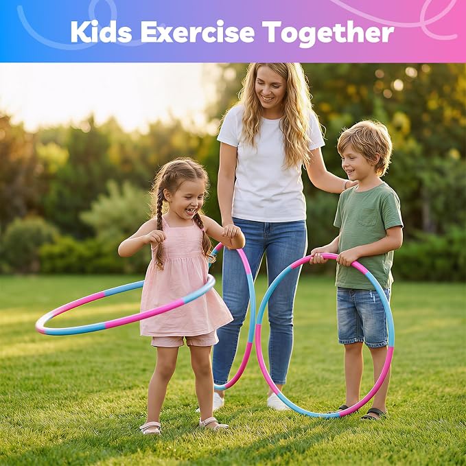 Liberry Kids Exercise Hoop, Detachable Fitness Rings for Workout, Adjustable Plastic Hoop for Home, Gym, Dance, Sport Toy Gift in Blue, Pink