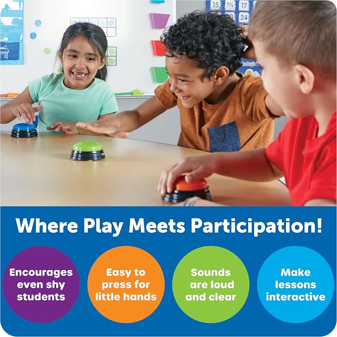 Learning Resources Answer Buzzers - Classroom Must Haves Supplies, Kids Toys, Sound Effect Button, Family Game Shows, Buzzers for Trivia, Participation Tools Boys and Girls Birthday Gifts