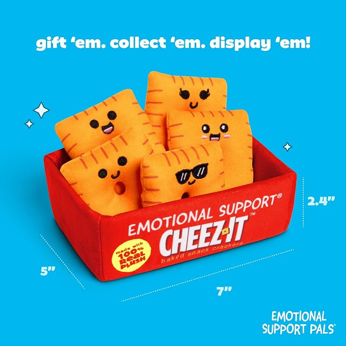 Emotional Support Pals Cheez-It™ by Relatable - Cute Stuffed Animals and Toys, Squishy Toys and Plushies, Great Gift Ideas for Loved Ones of All Ages - Includes 5 Plushies with Plush Carrying Basket