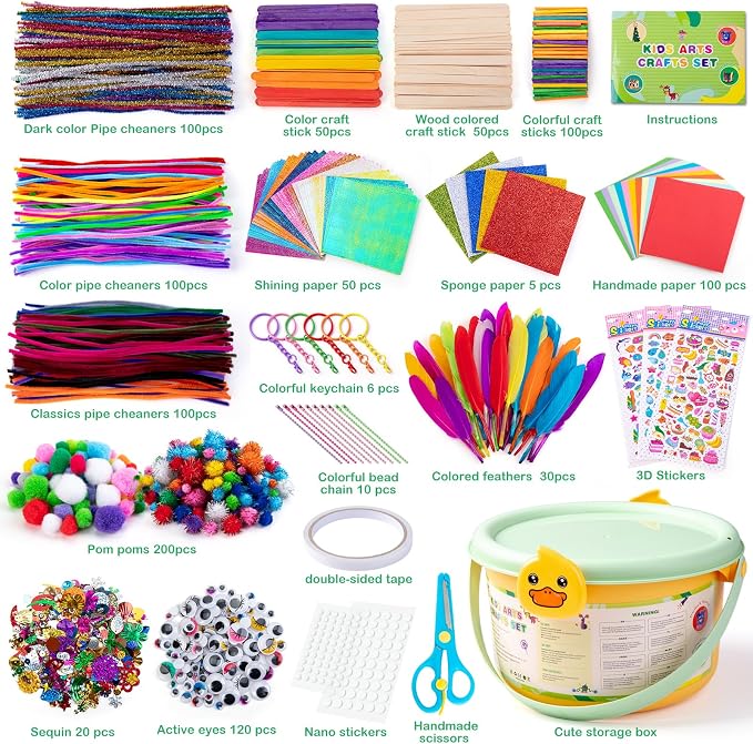 Sundaymot Kids Arts and Crafts Set 2000+ Piece DIY Craft Supplies Kit with Assorted Accessories for Boys & Girls Ages 6-12, School Classroom Projects, Gifts for Boys and Girls.