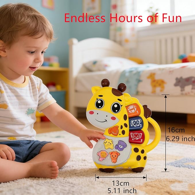 Baby Piano Drum Music Toy 6-12 Months, Giraffe Light Up Musical Keyboard Animal Sound, Toddler 12-24 Early Learning Educational Interactive Infant Toys Girl Boy Gift 1 Year Old
