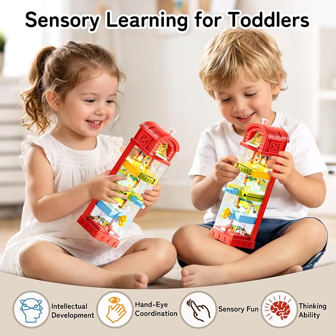 Montessori Toys for 2 Year Old - Farm Egg Maze Adventure Game Toy with 5 Fine Motor Activities, Cause & Effect Travel Toy.