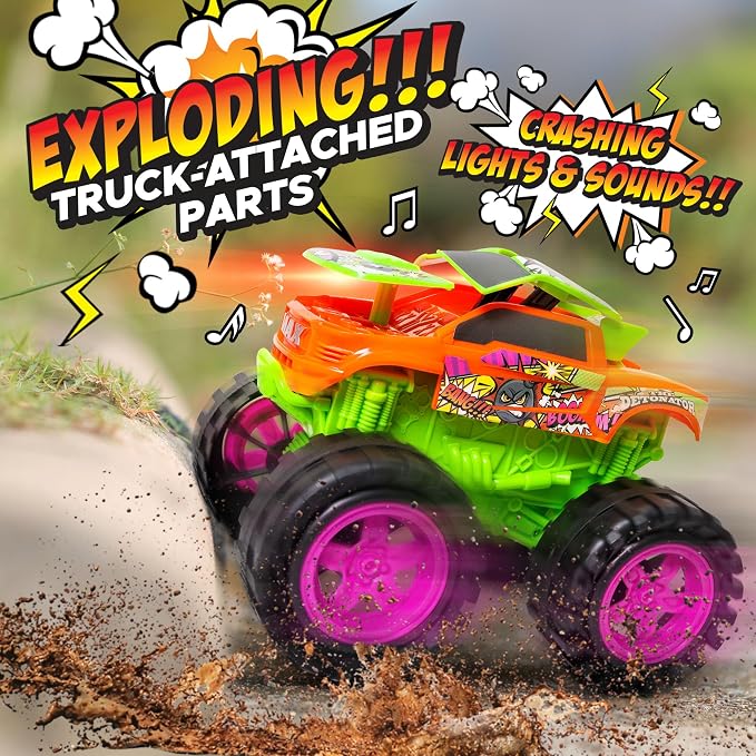 Team Power Exploding Monster Truck Toy with Explosive Crash Sounds and Lights, Smash It Up Again and Again, 8.7” Monster Truck Toys for Boys Kids Ages 3, 4-7 & Above | Toddler Toys Boy Birthday Gifts