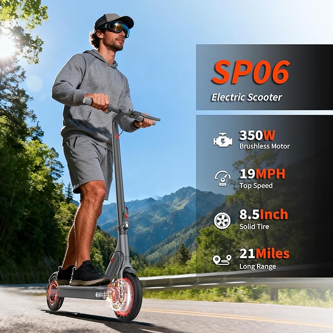 VOLPAM Electric Scooter, 350W/500W/800W/1000W/250W Powerful Motor & 19/22/ 9 MPH Top Speed, 16-28-10 Miles Long Range, Folding E Scooter Choice