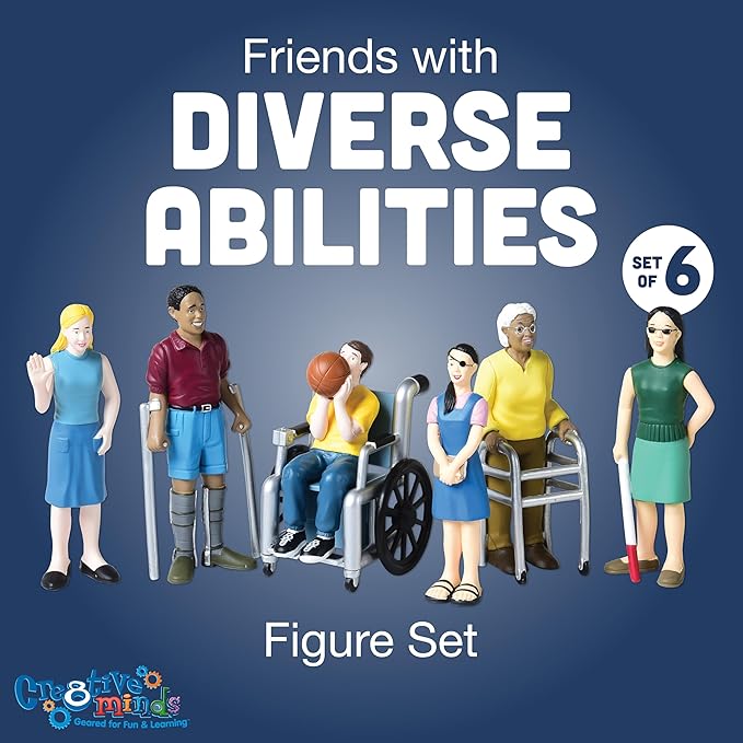 Creative Minds Marvel Education Diverse Abilities Toy Figure Set for Kids Ages 3+, Set of 6 Inclusive Toy Figurines with Wheelchairs, Canes, and More, Multicolor