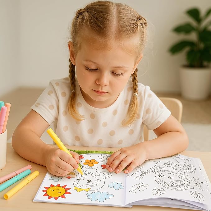 Fun Coloring Books for Kids Set of 3 - Cute Princess, Unicorn & Mermaid Coloring Book for Girls Ages 4-8 - Easy to Color Toddler Gift for Travel w Magical Themes for Your Creative Little Princess 1-3
