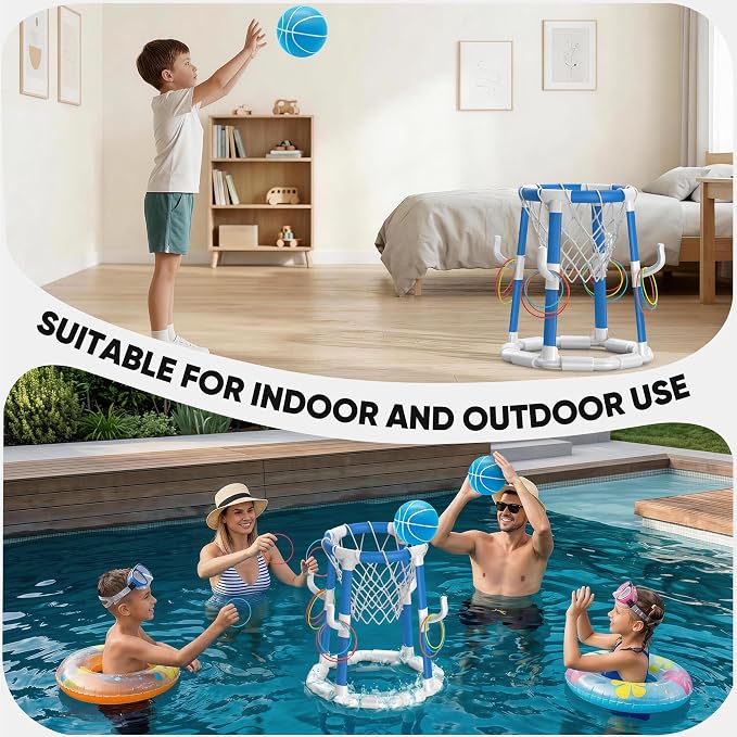 Laoyebaohao Pool Basketball Hoop Pool Games Pool Toys Ring Toss Game with 2 Basketballs Floating Basketball Hoop for Pool for Kids & Adults Indoor Outdoor(Blue)