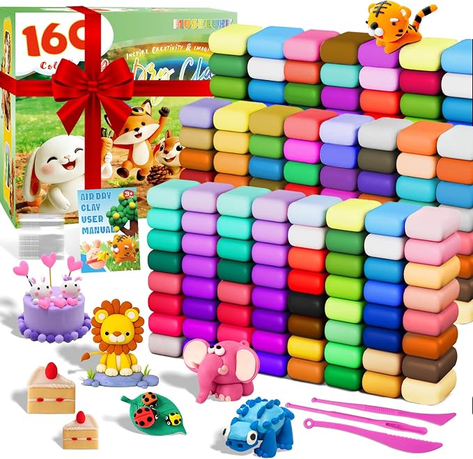 MuseLuxe Air Dry Clay - 160 Pack Modeling Clay Kit with 3 Sculpting Tools,Safe & Non-Toxic,DIY Magic Toys Gifts for Boys,Girls,Kids