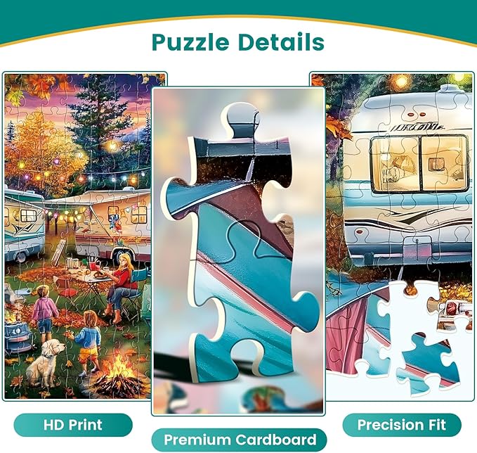 300 Piece Puzzle for Adult,Fall RV Camping Puzzle for Kids Adults Seniors,Jigsaw Puzzle with Moon Campfire Night for Kids Ages 8-10 10-12,Challenging Family Game Gifts for Friends Men Women,20.5*15In