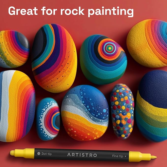 ARTISTRO 48 Precision Dual-Tip Acrylic Paint Markers – Paint Pens Set with Dot & Fine Tips for Fabric, Rock, Glass, Wood, Coloring Books – Arts & Crafts Gift – Classroom Must Haves & School Supplies