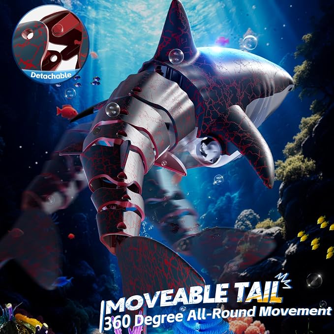 Remote Control Shark Toy for Kids Ages 8-12, 2.4Ghz RC Shark Water Toys with LED Lights for Pool Lake Pond, Swimming Shark Pool Toys for Boys Girls, Toy Shark Gifts for Kids 6 7 8 9 10 Year olds