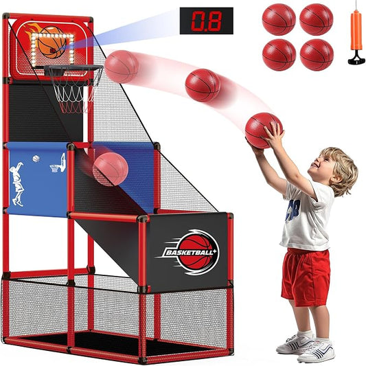 M SANMERSEN Kids Basketball Hoop Arcade Game Set with 4 Balls Electronic Scoreboard and LED Light, Indoor and Outdoor Play, Birthday/Halloween for 3-8 Year Old Boy and Girl
