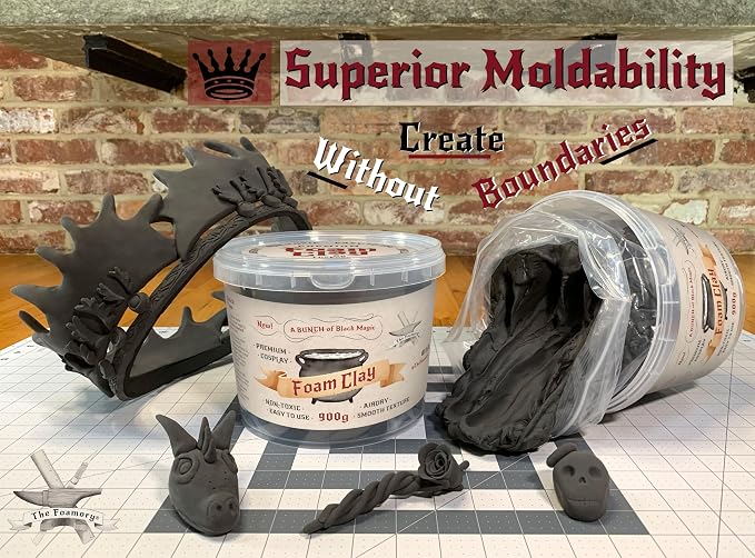 The Foamory Moldable Cosplay Foam Clay (900g Black) High Density Air Dry Clay, EVA Foam Sands Paints Easily, Non-Toxic Safe and Safe for Crafts