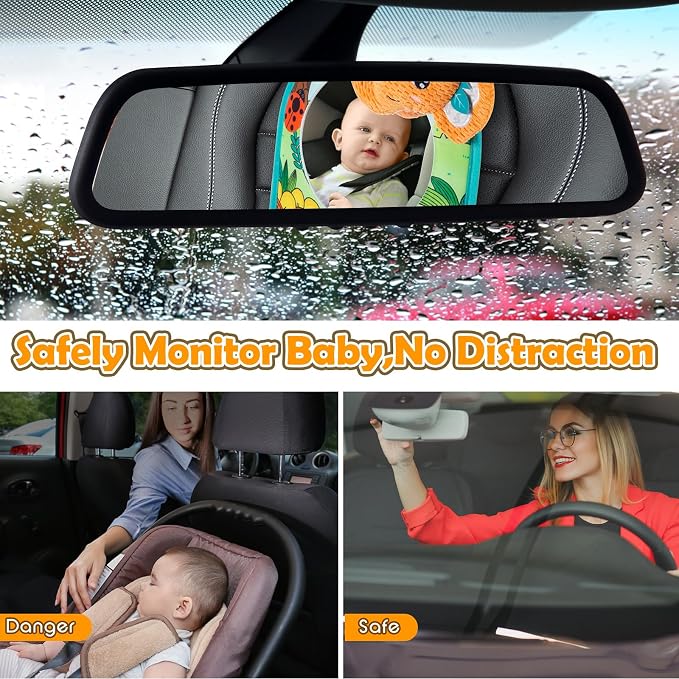 Lynncare Car Seat Toy, Baby Car Mirror Toy for Rear Facing, Travel Baby Activity Center with Hanging Engaging Toys for Infants Babies 0-6-12-18 Months Boy Girl