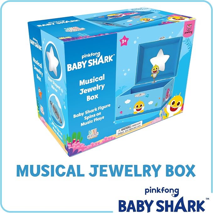 Baby Shark Jewelry Box for Girls Musical Jewelry Box with Spinning Baby Shark Figurine, Baby Shark Toys for Kids Ages 3-5