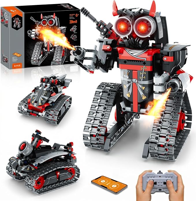 Remote Control Robot Building Kit for Boys 6-12, 3-in-1 STEM Remote & APP Controlled Coding Gear Robot/Tank/RC Car, 419 Pcs Science Learning Educational Building Blocks Toy Set Gift for Kids