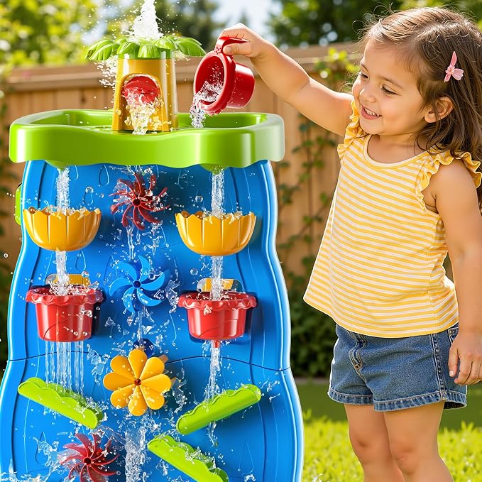 JUKUDAHU Water Table Waterfall Toy for Kids Ages 4-8, Water and Sand Activity Sensory Table, Double-Sided Beach Outdoor Toy, Birthday Gifts Toys for Toddlers Age 18M+ 2 3 4 5 Boys Girls