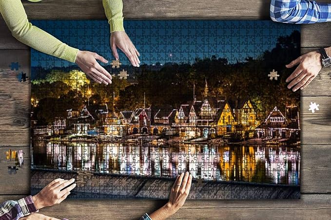 Boathouse Row in Philadelphia at Night Historic Architecture Stock Jigsaw Puzzles 1000 Piece for Adults Educational Toy for Kids Challenging Games Entertainment Wooden Puzzles Home Decor