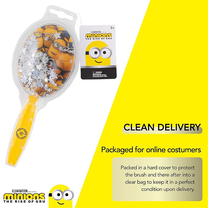 Minions Hair Brush with Magical Sparkling Stars Confetti - Kids Hair Brush Ages 3+