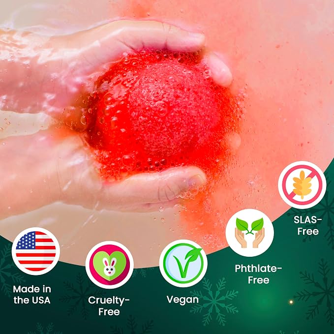 Christmas Bath Bomb for Kids with Surprise Bath Toys Inside (Gift Set) - Stocking Stuffers for Boys and Girls - Holiday Bubble Bath with Cheerful Scent, USA Made by Two Sisters