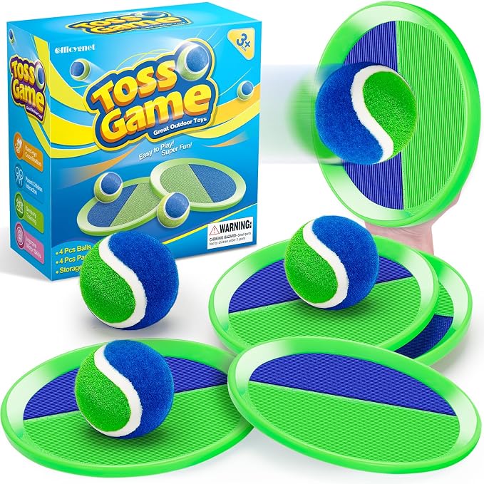 Outdoor Toys for Kids Ages 4-8, Outside Game for 3 4 5 6 7 8 -12 Year Old Boys Girls, Catch Ball Toss Game for Beach, Pool, Yard- Toddlers Birthday Gifts Easter Basket Stuffers(4Pcs Green Paddles)