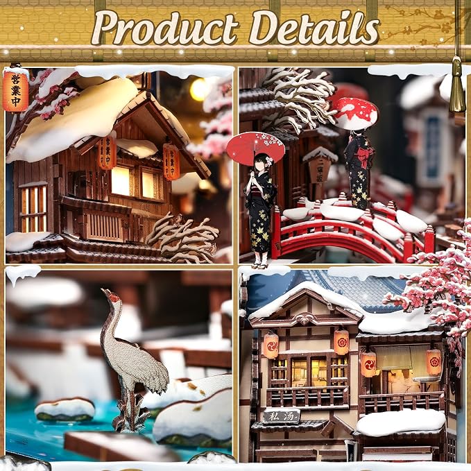 CUTEBEE Book Nook Kit - DIY Miniature House Dollhouse for Adults, Japanese Kyoto Winter Street Scene, Bookshelf Decor 3D Wooden Puzzle Model Kit, Diorama Bookish Gifts (Kyoto Snow Scene)