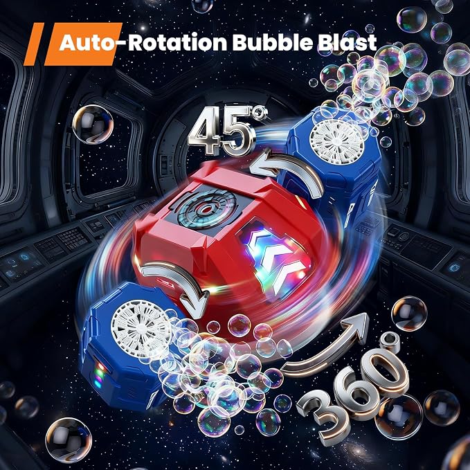 GoGonova Bubble Machine, 30000+ Bubbles/Min Rechargeable Kids Bubble Machine with Remote Control, Big Bubble Blower Maker, 360° Auto Rotation & 2 Speeds, 7-Color RGB Lights, Mecha Leader