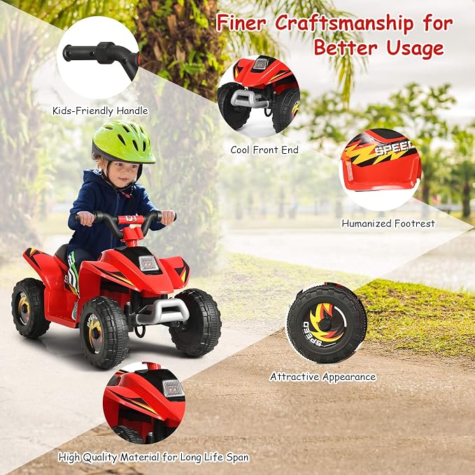 Costzon Kids ATV, 6V Battery Powered Electric Quad, Forward/Reverse Switch, Rear Wheeler Motorized Ride On Mini Vehicle Car for Toddlers Boys Girls, Ride on ATV (Red)