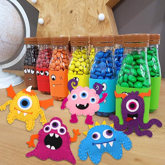 CiyvoLyeen Kids Sewing Kit Crafts– Little Monsters Felt Plush DIY Craft Adopt A Monster Educational Sewing Set for Kids Beginner Craft Kit Set of 12
