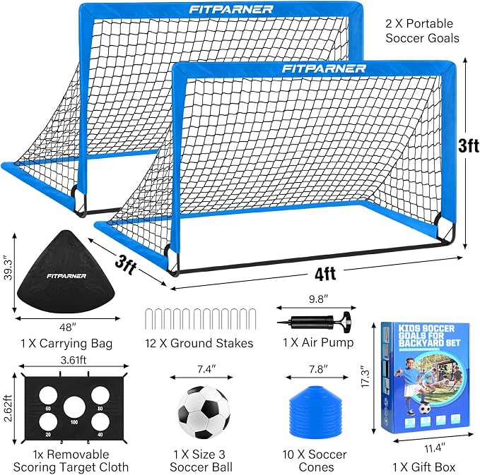 Soccer Goal,Backyard Soccer Goals for Kids 2 Pack,4x3/6x4 FT Portable Toddler Soccer Nets with Target,Ball & Cones,Soccer Training Equipment for Kids Youth Outdoor Games,Sports,Play