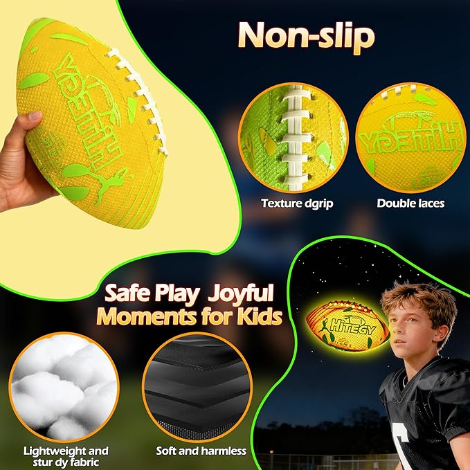 Glow in The Dark Football Light Up Football | USB-C Rechargeable LED Ball with Pump | Night Game Ball for Indoor & Outdoor Play | Gift Ready for Boys & Kids
