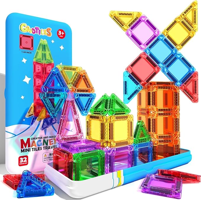 Goodtiles Mini Magnetic Tiles, Building Blocks Toys for 3+ Year Old Kids | Screen-free Travel toys, STEM Preschool Sensory Toys, Toddlers Toys Gifts for Birthday Christmas Holiday