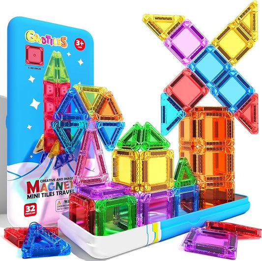Goodtiles Mini Magnetic Tiles, Building Blocks Toys for 3+ Year Old Kids | Screen-free Travel toys, STEM Preschool Sensory Toys, Toddlers Toys Gifts for Birthday Christmas Holiday