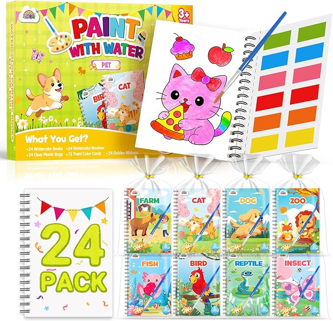 ZMLM 24 Water Coloring Books for Kids Party Favors - Bulk Mini Coloring Books for Kids Ages 4-8,Small Birthday Goodie Bag Stuffers School Teacher Return Gift Art Crafts Classroom Prizes (Pet)