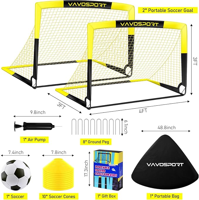 Kids Soccer Goals for Backyard Set - 2 of 4' x 3' Portable Soccer Goal Training Equipment, Pop Up Toddler Soccer Net with Soccer Ball, Soccer Set for Kids and Youth Outdoor Games, Sports, Play