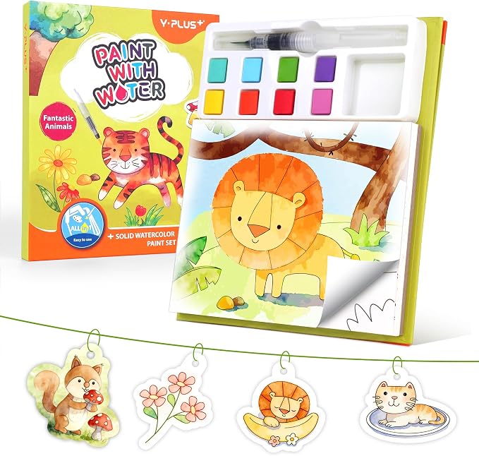 YPLUS Paint with Water Coloring Book for Toddlers, Mess Free Watercolor Painting Set with Brush, 26 Pages & 8 Color Palettes, DIY Art Craft Travel Toy Gift for Kids Ages 1-3 2-4 4-6 (Animals)