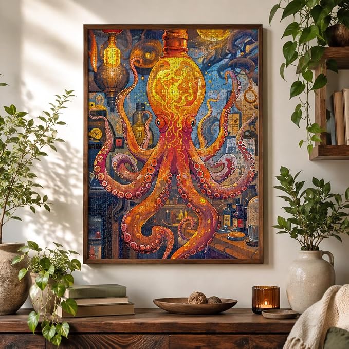 Cross & Glory | 1000 Piece Jigsaw Puzzles for Adults | Octopus Alchemy: The Lava Experiment │ Lava Lamp Octopus Puzzle 1000 Pieces │ Satin Finish Ocean Puzzle for Adults │ Ages 14+