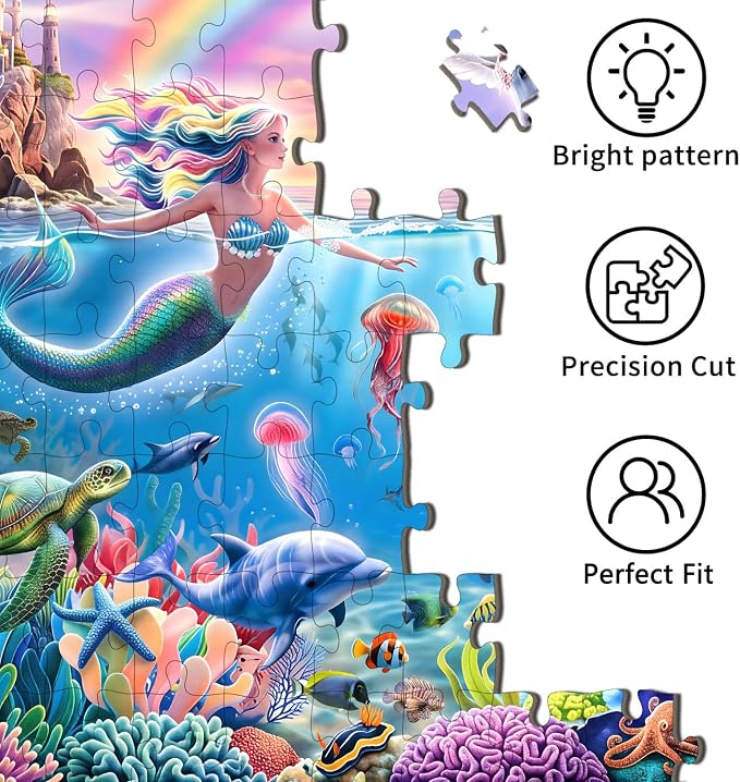 Puzzles for Kids Ages 6-8 8-10 Year Old - Mermaid Unicorn Puzzle for,200 Piece Jigsaw Puzzle for Learning Educational Puzzles Toys for Boys and Girls