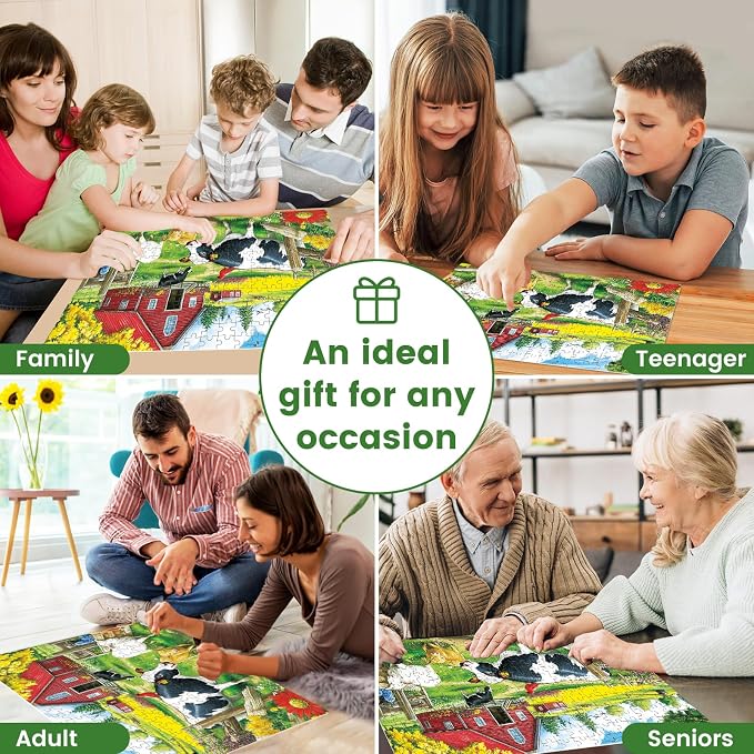 300 Pieces Jigsaw Puzzles for Adults, Pasture Cows Puzzle for Adults Children Seniors, Brid Puzzle 300 Pieces, Gift for Birthday, Home Decor, Fun for Family Entertainment(20.5 * 15 Inch)